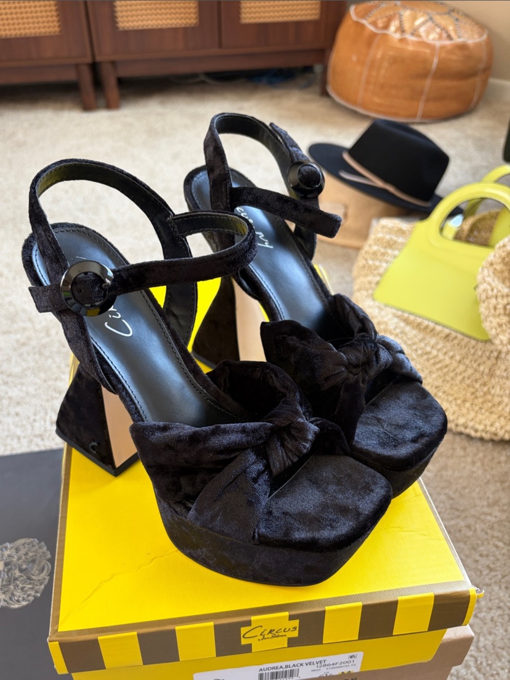 Circus by Sam Edelman Black Velvet Knot Platform Sandals